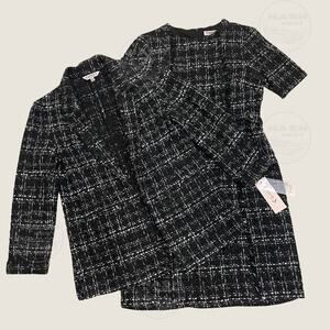 Nanette Lepore Tweed Blazer & Dress Set | 2 Piece Suit, Black White Career S NWT